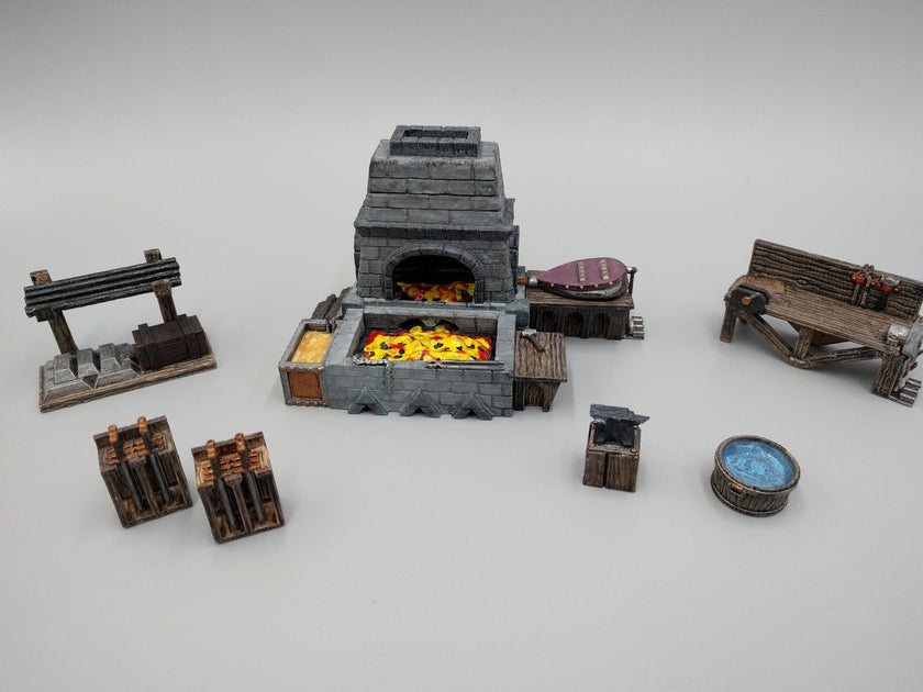 Blacksmith and Forge Scatter - Heroes Hoard | DnD | Tabletop Terrain | Medieval | Scenery | 32mm | Pathfinder | TTRPG | Wargaming