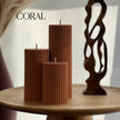 Soy Wax Ribbed Pillar Candle Set | Unscented Decorative Candles