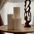 Soy Wax Ribbed Pillar Candle Set | Unscented Decorative Candles