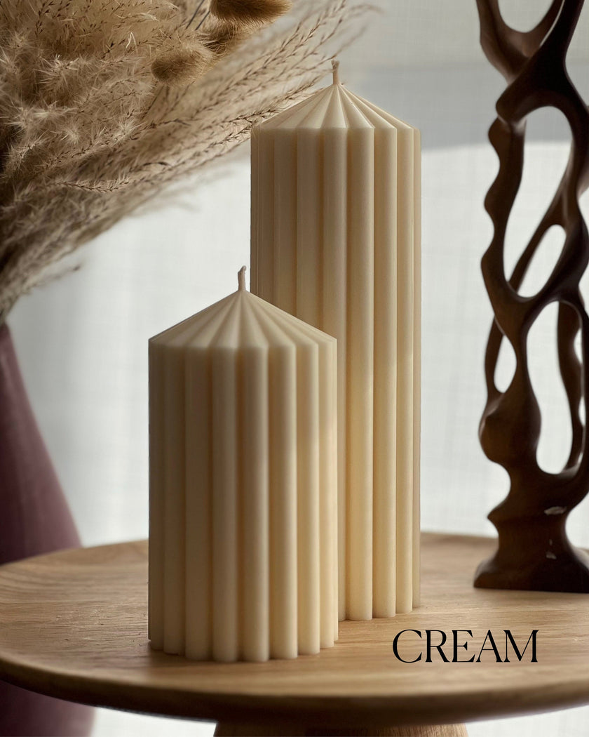 Ribbed Soy Wax Pillar Candle | Handmade Vegan Decor