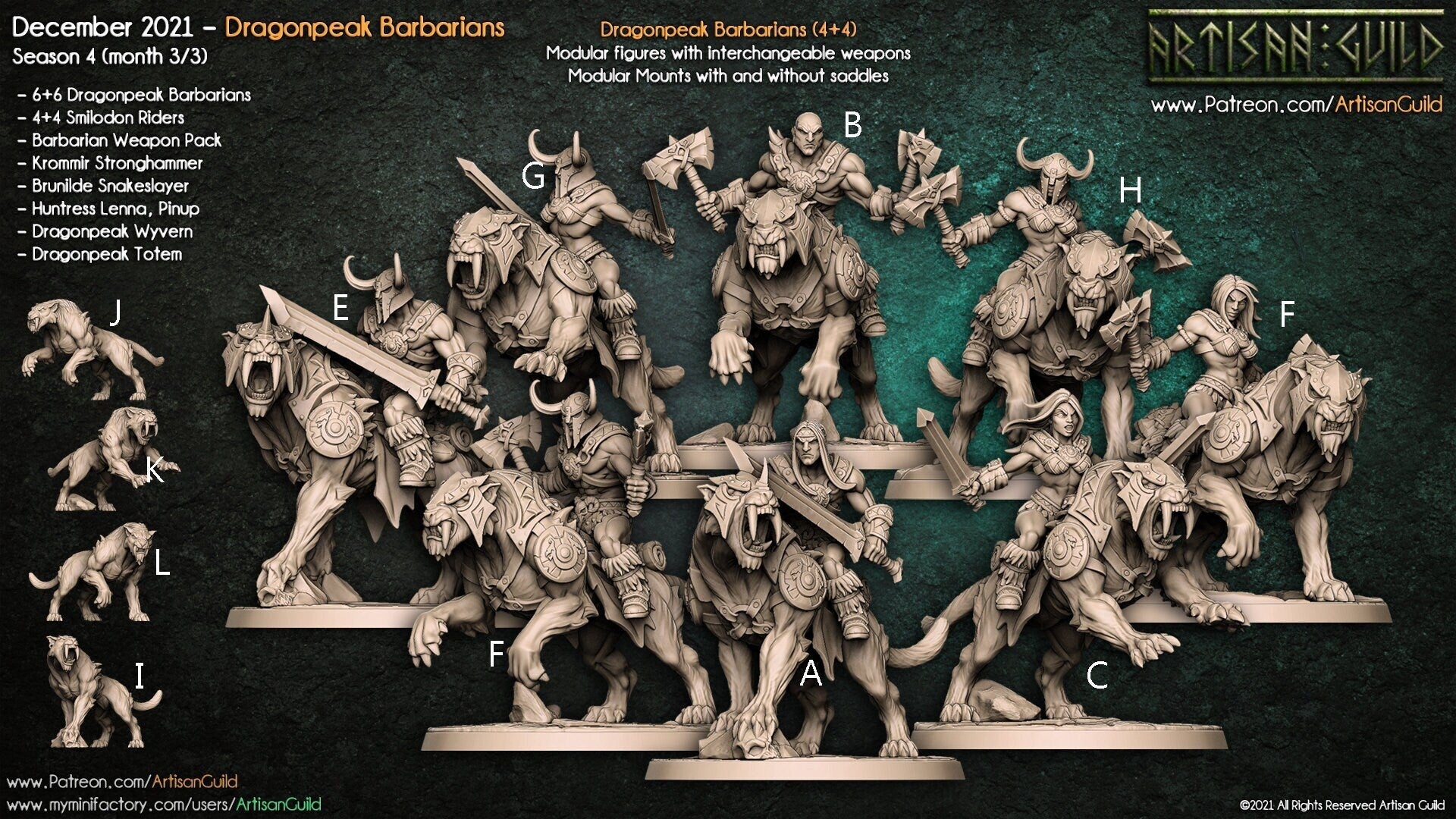 Smilodon Riders - Artisan Guild | Mount | Cat | Barbarian | Fighter | Male | Female | Fantasy | Melee | Frostgrave | DnD | Pathfinder