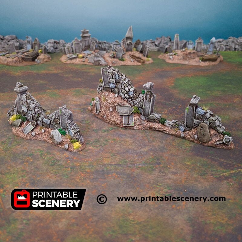Hallowed Graveyard Walls - Shadowfey Ruins, DnD, Pathfinder 15mm, 28mm, 32mm, wargaming scenery, tabletop terrain, building