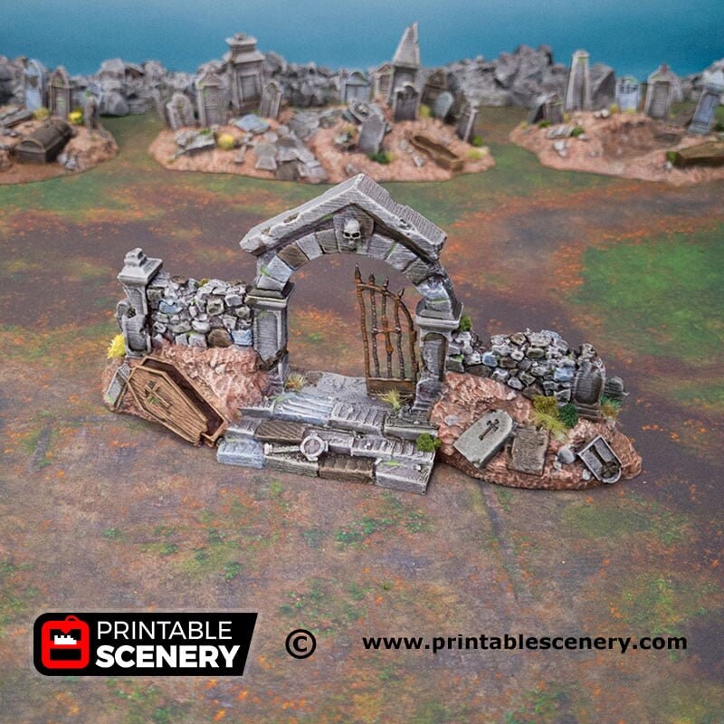 Hallowed Graveyard Walls - Shadowfey Ruins, DnD, Pathfinder 15mm, 28mm, 32mm, wargaming scenery, tabletop terrain, building