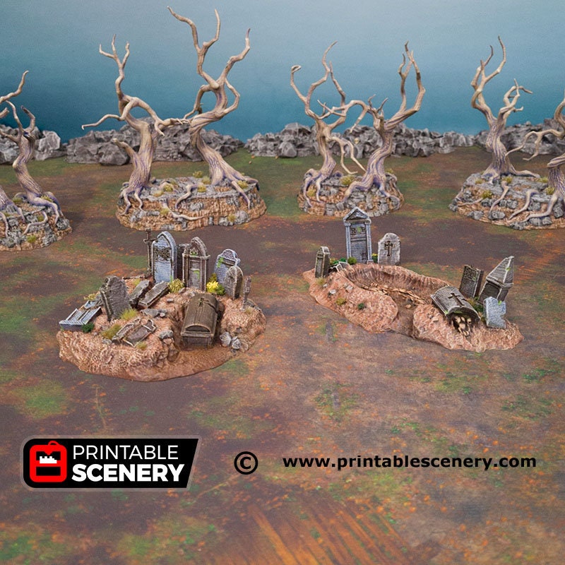 Hallowed Graveyard Hills - Shadowfey Ruins, DnD, Pathfinder 15mm, 28mm, 32mm, wargaming scenery, tabletop terrain, building