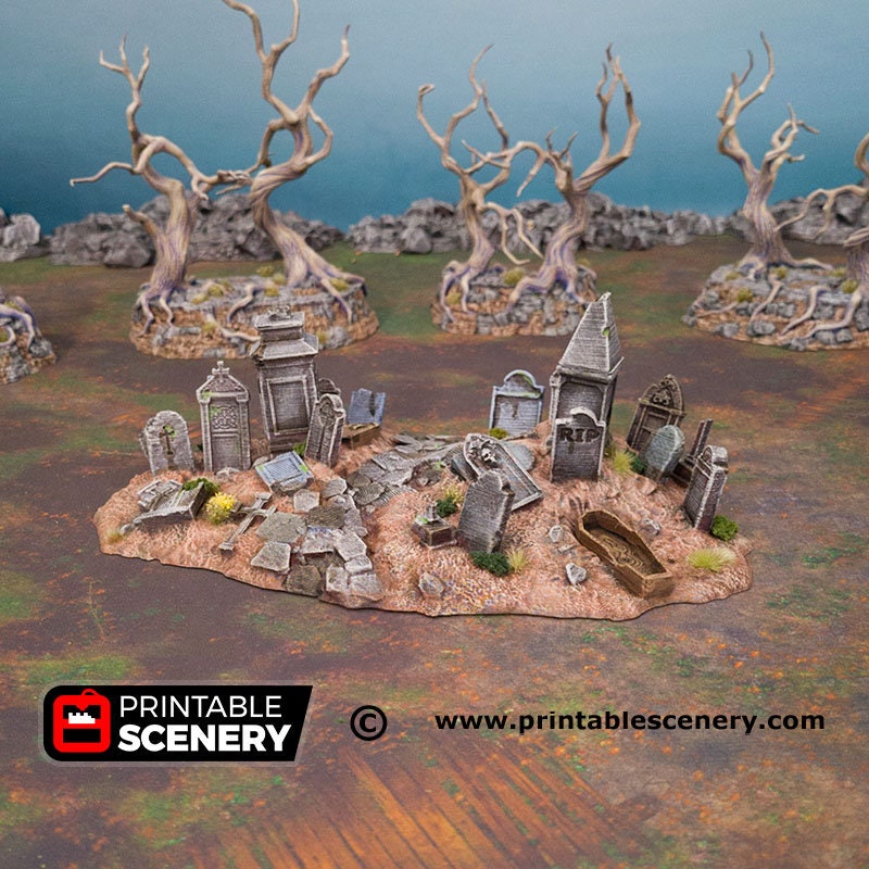 Hallowed Graveyard Hills - Shadowfey Ruins, DnD, Pathfinder 15mm, 28mm, 32mm, wargaming scenery, tabletop terrain, building