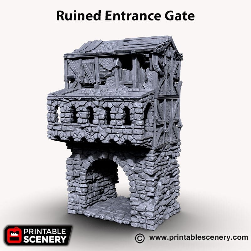 Ruined Gatehouse Entrance Gate - Shadowfey Ruins, DnD, Pathfinder 15mm, 28mm, 32mm, wargaming scenery, tabletop terrain, building