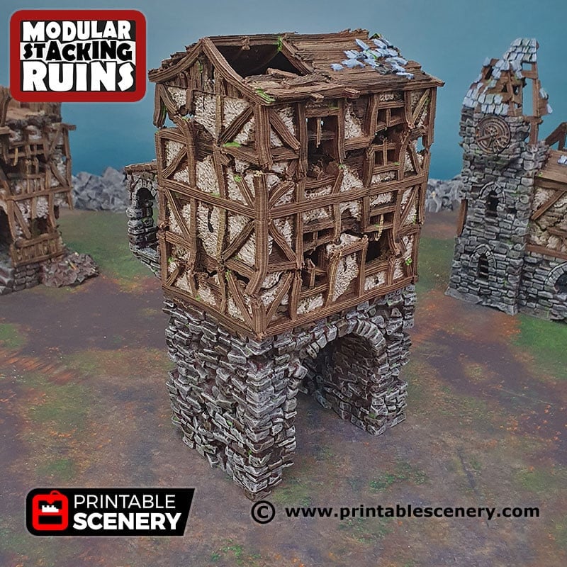 Ruined Gatehouse Entrance Gate - Shadowfey Ruins, DnD, Pathfinder 15mm, 28mm, 32mm, wargaming scenery, tabletop terrain, building