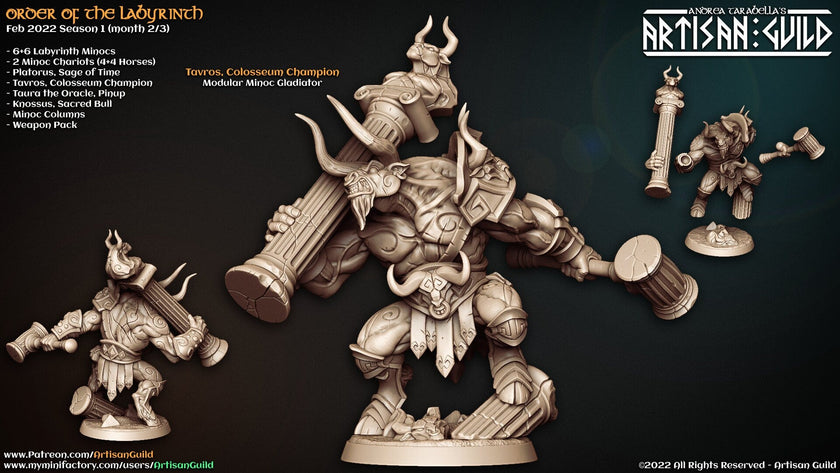 Tavros Colosseum Champion - Artisan Guild | Minotaur | Barbarian | Fighter | Male | Fantasy | Melee | Warrior, Frostgrave | DnD | Pathfinder