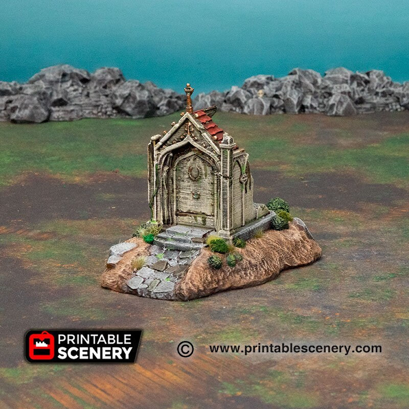 Hallowed Mausoleums - Shadowfey Ruins, DnD, Pathfinder, modular, 15mm, 28mm, 32mm, wargaming scenery, graveyard, cemetery, D&D