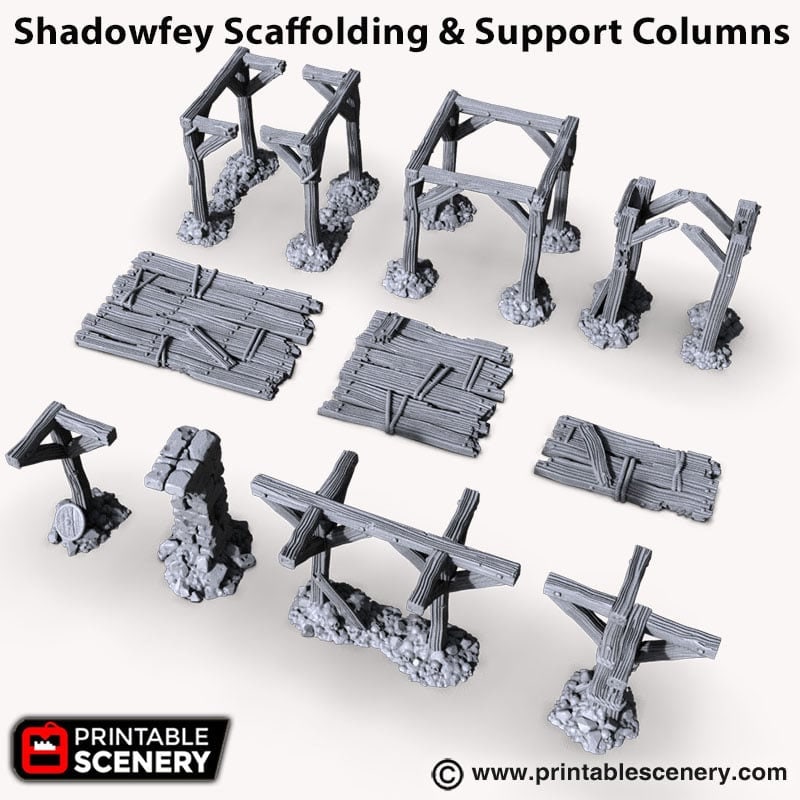 Scaffolding and Support Columns - Shadowfey Ruins, DnD, Pathfinder, 15mm, 28mm, 32mm, wargaming terrain, scatter, D&D, scenery