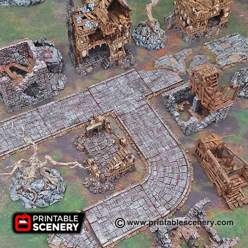 Flagstone Streets - Roads of Ruin Shadowfey, DnD, Pathfinder, 15mm, 28mm, 32mm, wargaming terrain, scatter, D&D, scenery, modular