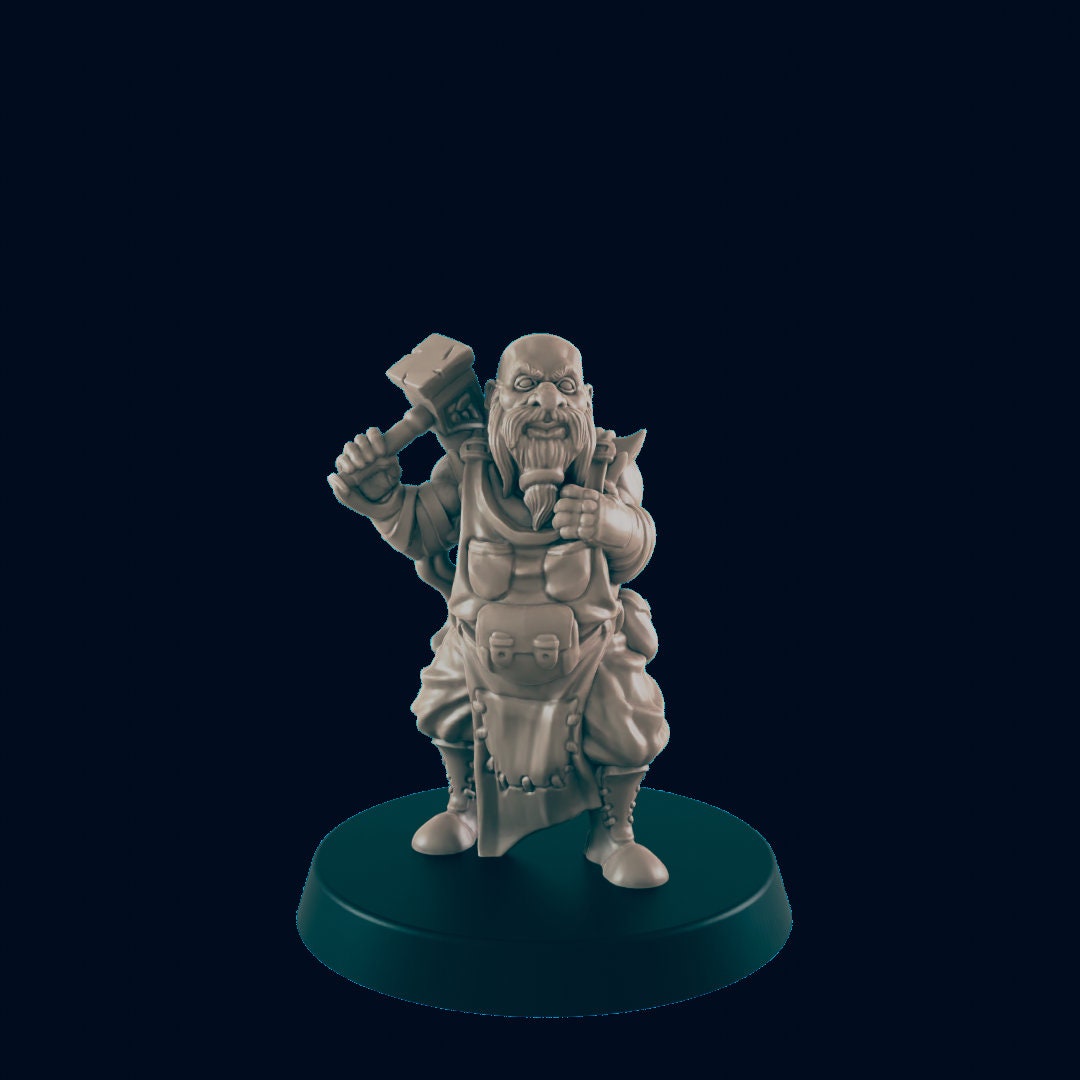 Dwarven Male Blacksmith 1 - EC3D | DnD | Smithy | Villager | Merchant | Male | 32mm | Pathfinder | commoner | TTRPG | Wargaming