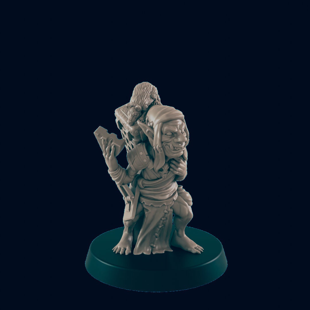 Goblin Rat Catcher - EC3D | DnD | Male | Monster | Villager | Peasant | 32mm | Pathfinder | commoner | TTRPG | Wargaming | Animal