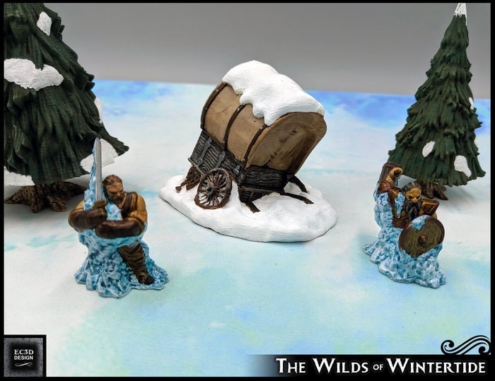 Broken Snowy Wagon - EC3D | DnD | Tabletop Terrain | Snow | Scatter Scenery | 32mm | Pathfinder | Frostgrave | TTRPG | Wargaming