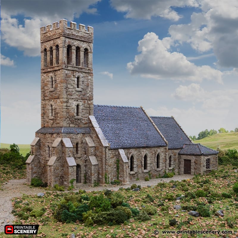 Norman Church - King and Country, DnD 5E, Pathfinder 2E 15mm, 28mm, 32mm, wargaming terrain, scatter scenery D&D medieval classic
