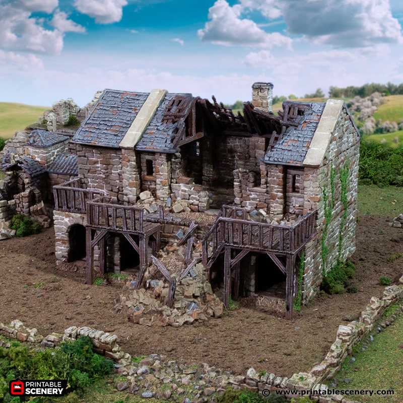 Ruined Black Rock Barracks - King and Country, DnD, Pathfinder, 15mm, 28mm, 32mm, wargaming terrain, scatter scenery D&D medieval