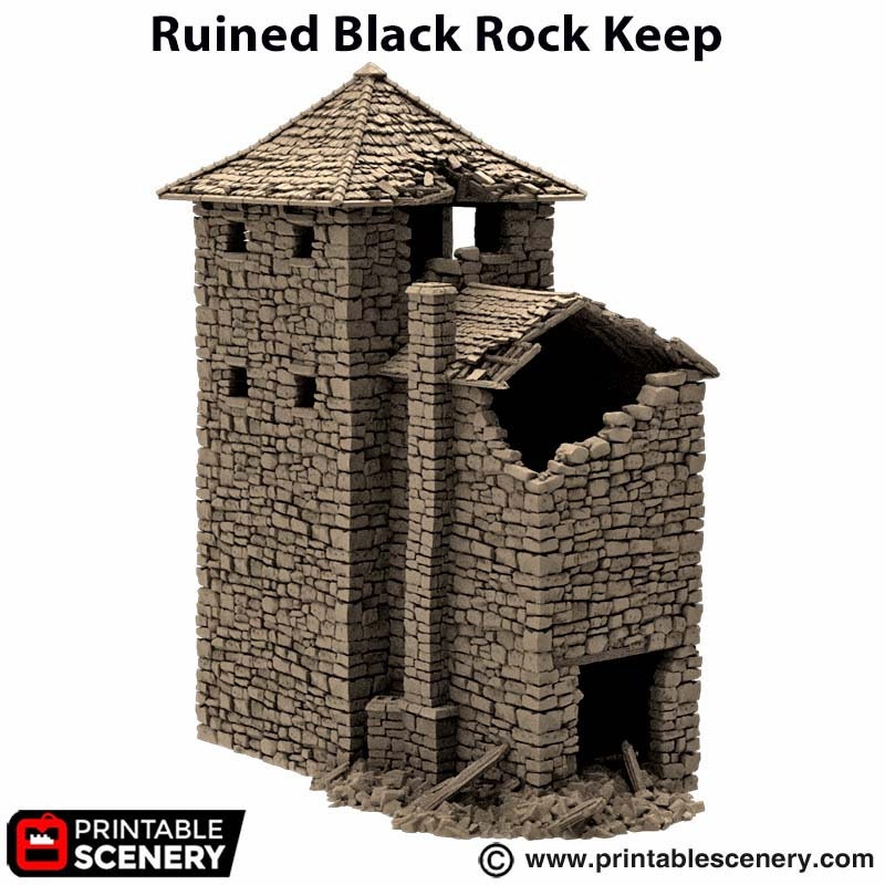 Ruined Black Rock Keep - King and Country, DnD, Pathfinder, 15mm, 28mm, 32mm, wargaming terrain, scatter scenery D&D medieval