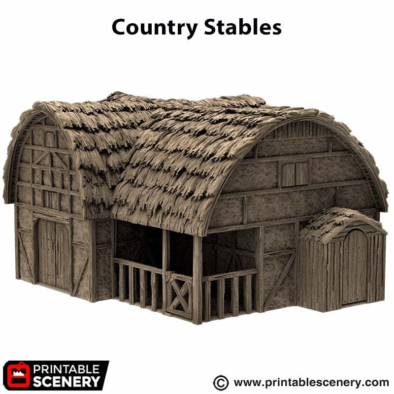 Medieval Country Stables - King and Country, DnD, Pathfinder, 15mm, 28mm, 32mm, wargaming terrain, catter scenery D&D village