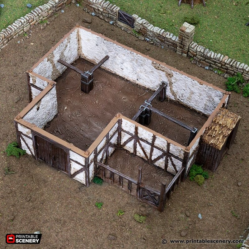 Medieval Country Stables - King and Country, DnD, Pathfinder, 15mm, 28mm, 32mm, wargaming terrain, catter scenery D&D village