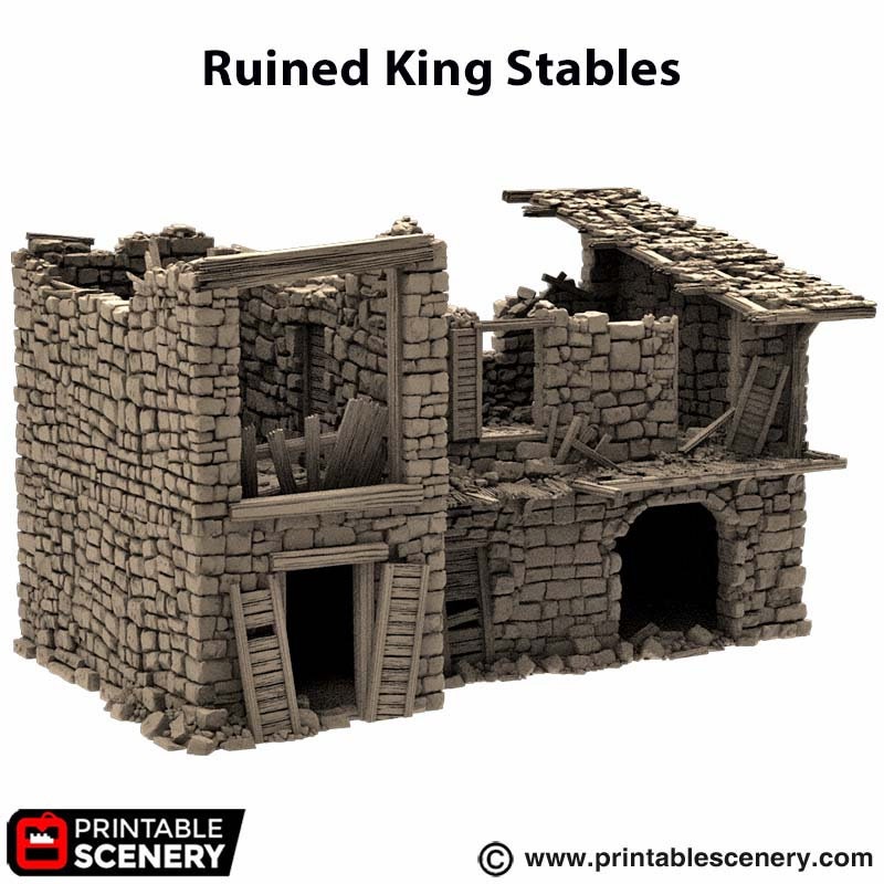 Ruined King Stables - King and Country, DnD, Pathfinder, 15mm, 28mm, 32mm, wargaming terrain, scatter scenery D&D medieval