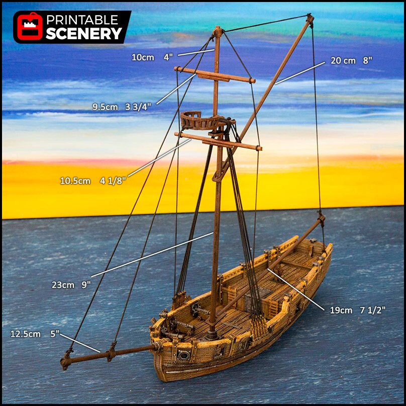 The Sloop - The Lost Ships, DnD 5E, Pathfinder 2E 15mm, 28mm, 32mm, wargaming terrain, scatter scenery, D&D age of sail, pirate