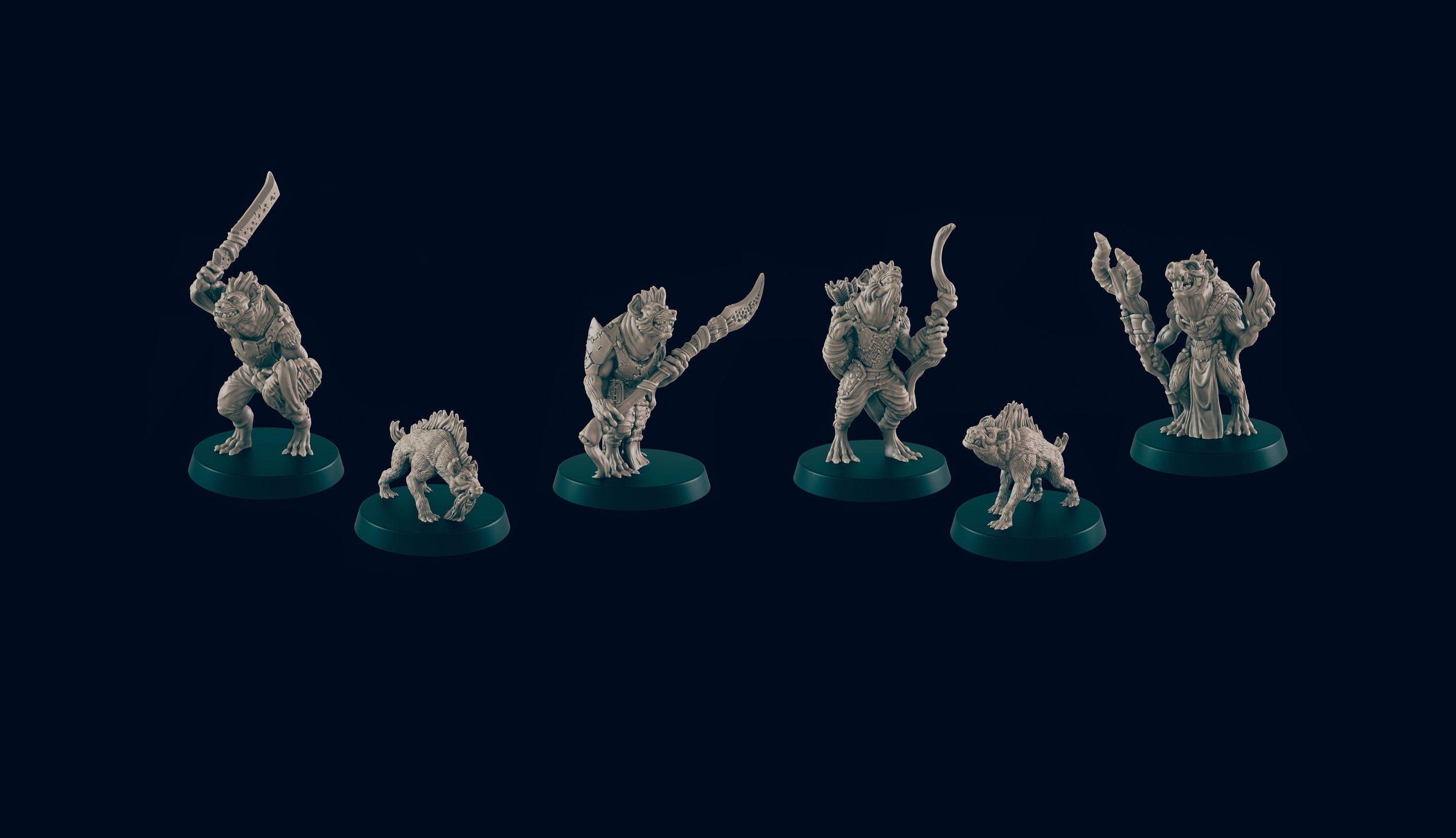 Gnoll Hunting Pack Mini Set - EC3D, DnD Monster | Archer, Melee 32mm | Pathfinder | Fantasy | Shaman | Wargaming | Frostgrave | Hyena | Set