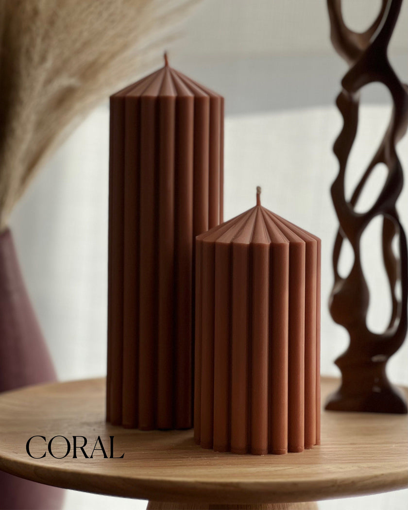 Ribbed Soy Wax Pillar Candle | Handmade Vegan Decor