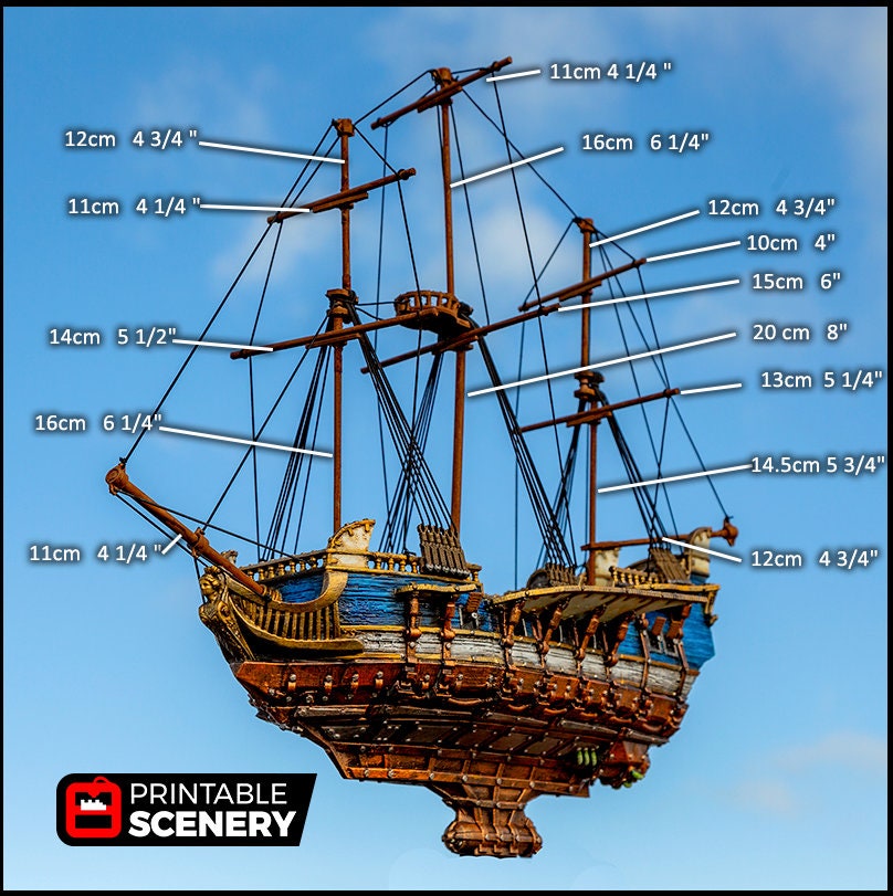 Flying Frigate - The Lost Ships, DnD 5E, Pathfinder 2E 15mm 28mm 32mm, wargaming terrain, scatter scenery, D&D age of sail pirate