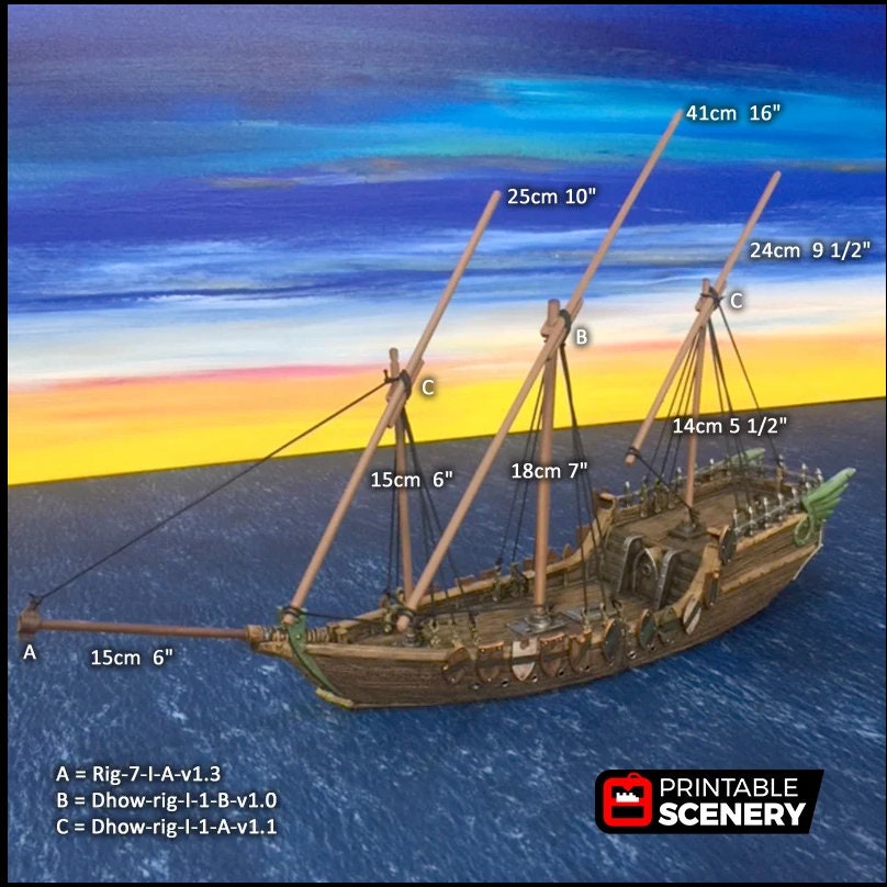 Dhow - The Lost Ships, DnD 5E, Pathfinder 2E 15mm 28mm 32mm, wargaming terrain, scatter scenery, D&D age of sail pirate