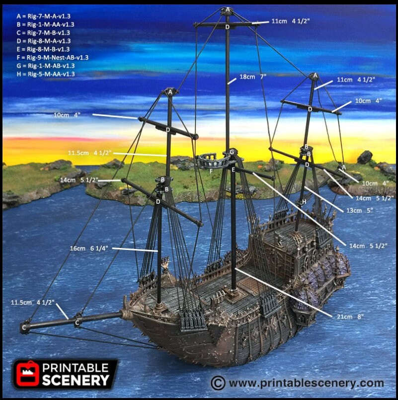 The Black Ship - The Lost Ships, DnD 5E, Pathfinder 2E 15mm 28mm 32mm, wargaming terrain, scatter scenery, D&D age of sail pirate