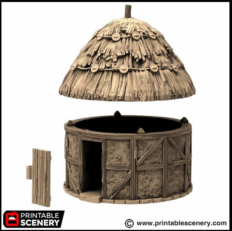 Small Round House - King and Country, DnD, Pathfinder, 15mm, 28mm, 32mm, wargaming terrain, scatter scenery D&D medieval
