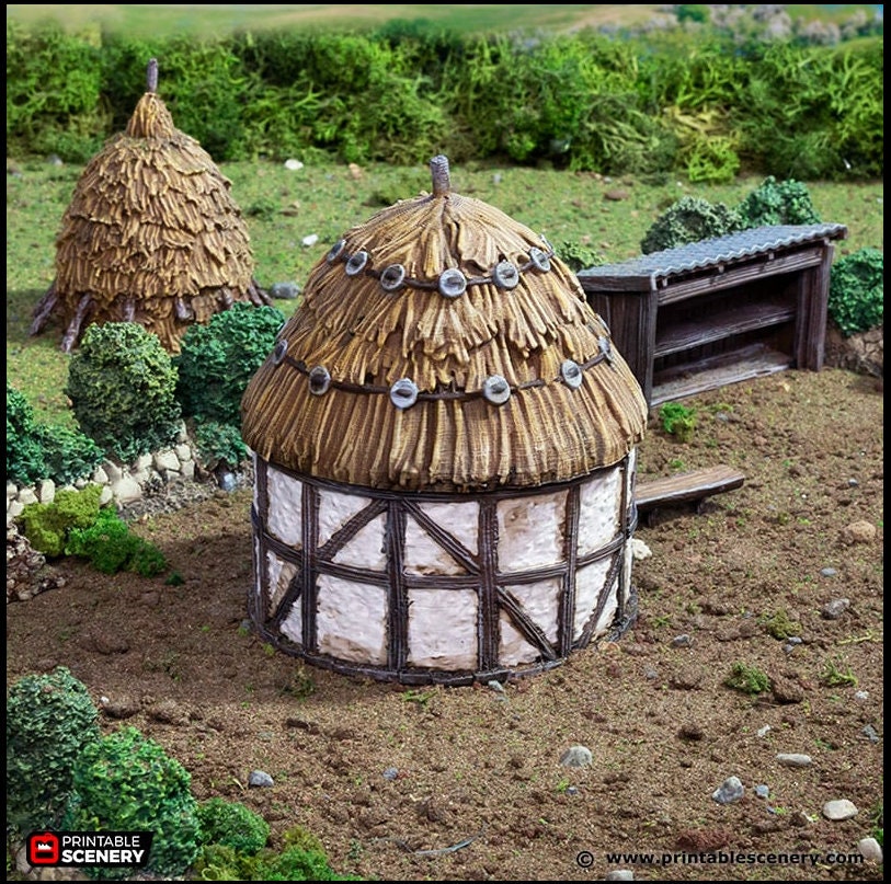 Small Round House - King and Country, DnD, Pathfinder, 15mm, 28mm, 32mm, wargaming terrain, scatter scenery D&D medieval