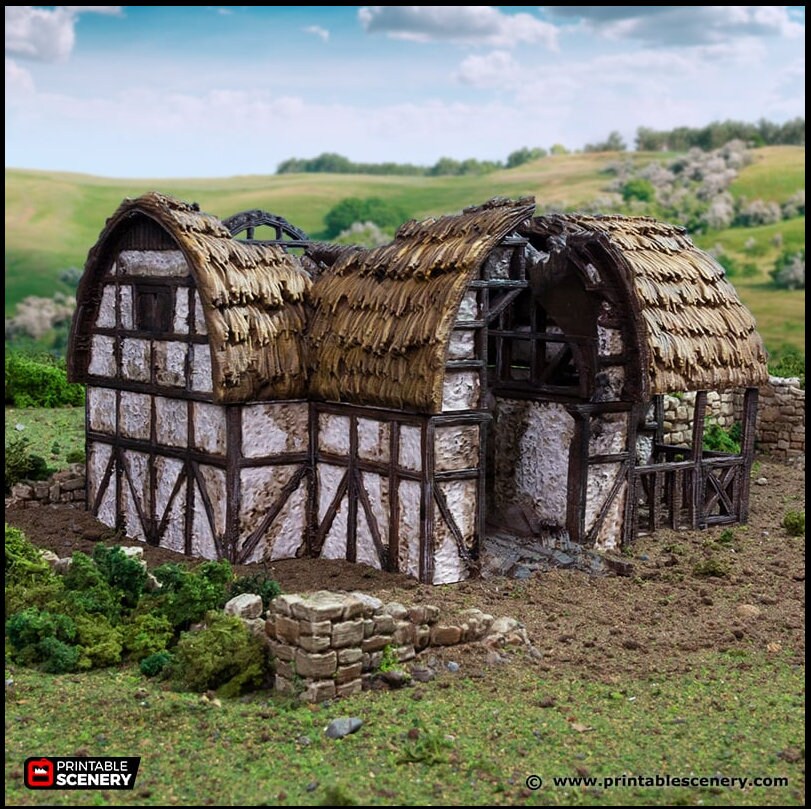 Ruined Country Stables - King and Country, DnD, Pathfinder, 15mm, 28mm, 32mm, wargaming terrain, scatter scenery D&D village