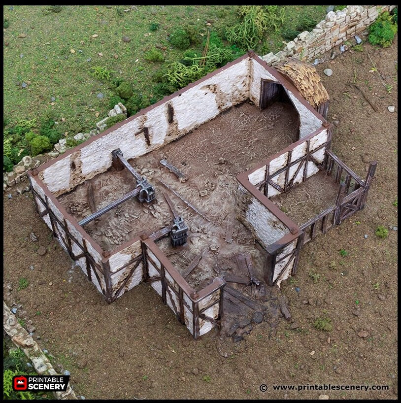 Ruined Country Stables - King and Country, DnD, Pathfinder, 15mm, 28mm, 32mm, wargaming terrain, scatter scenery D&D village