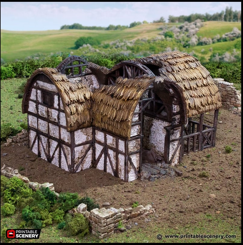 Ruined Country Stables - King and Country, DnD, Pathfinder, 15mm, 28mm, 32mm, wargaming terrain, scatter scenery D&D village
