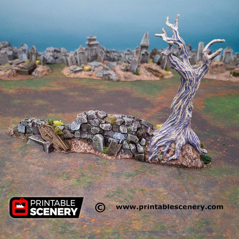 Hallowed Graveyard Walls - Shadowfey Ruins, DnD, Pathfinder 15mm, 28mm, 32mm, wargaming scenery, tabletop terrain, building