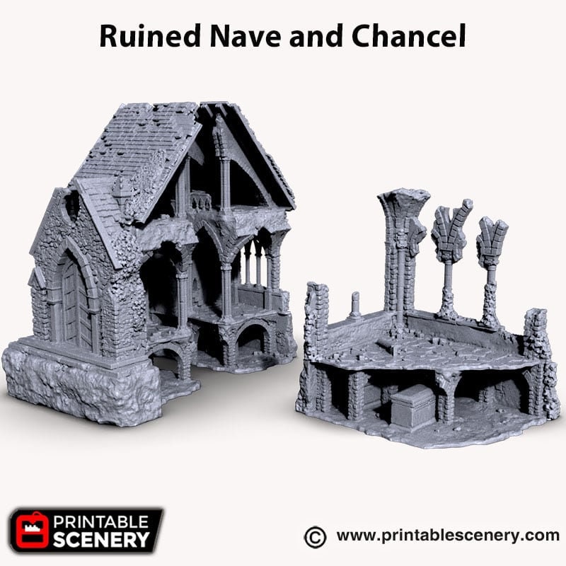 Ruined Nave and Chancel - Shadowfey Ruins, DnD, Pathfinder 15mm, 28mm, 32mm, wargaming terrain, Church, Cathedral, Ruins