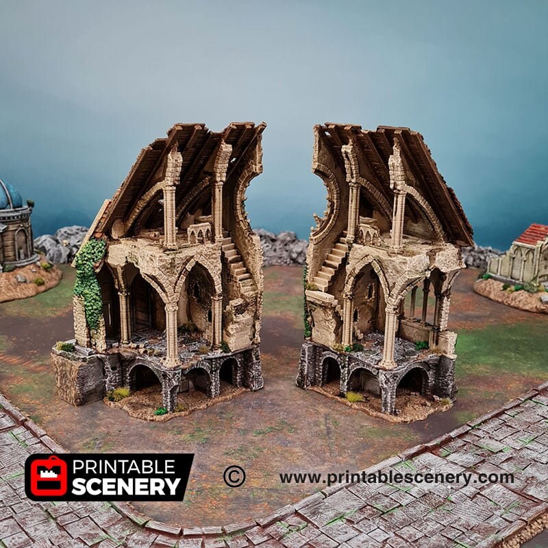 Ruined Nave and Chancel - Shadowfey Ruins, DnD, Pathfinder 15mm, 28mm, 32mm, wargaming terrain, Church, Cathedral, Ruins