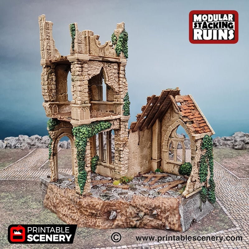 Bell Tower and Sept - Shadowfey Ruins, DnD, Pathfinder 15mm, 28mm, 32mm, wargaming scenery, belltower, building, D&D