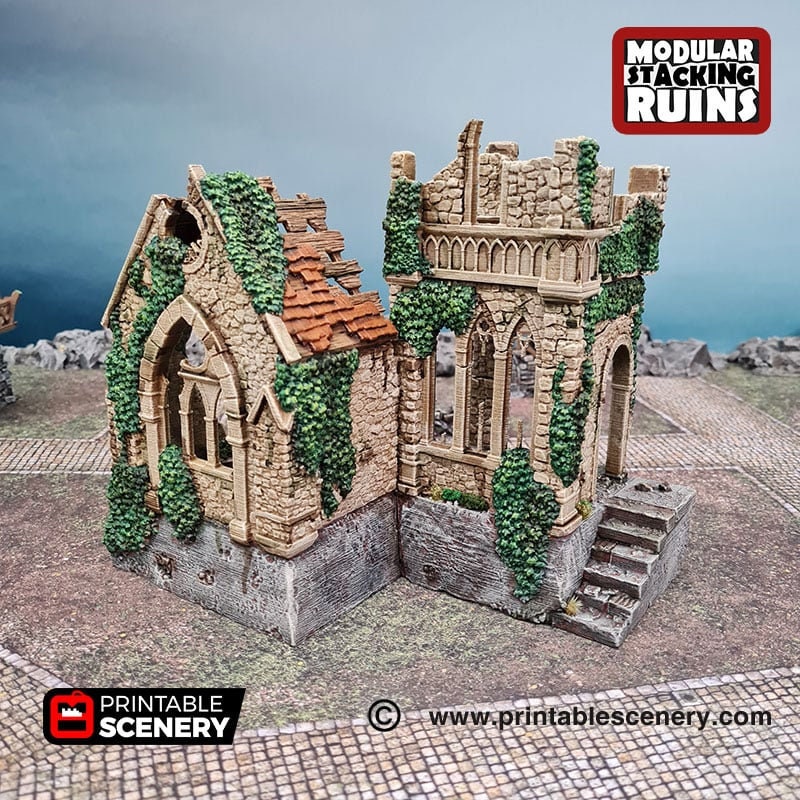 Bell Tower and Sept - Shadowfey Ruins, DnD, Pathfinder 15mm, 28mm, 32mm, wargaming scenery, belltower, building, D&D
