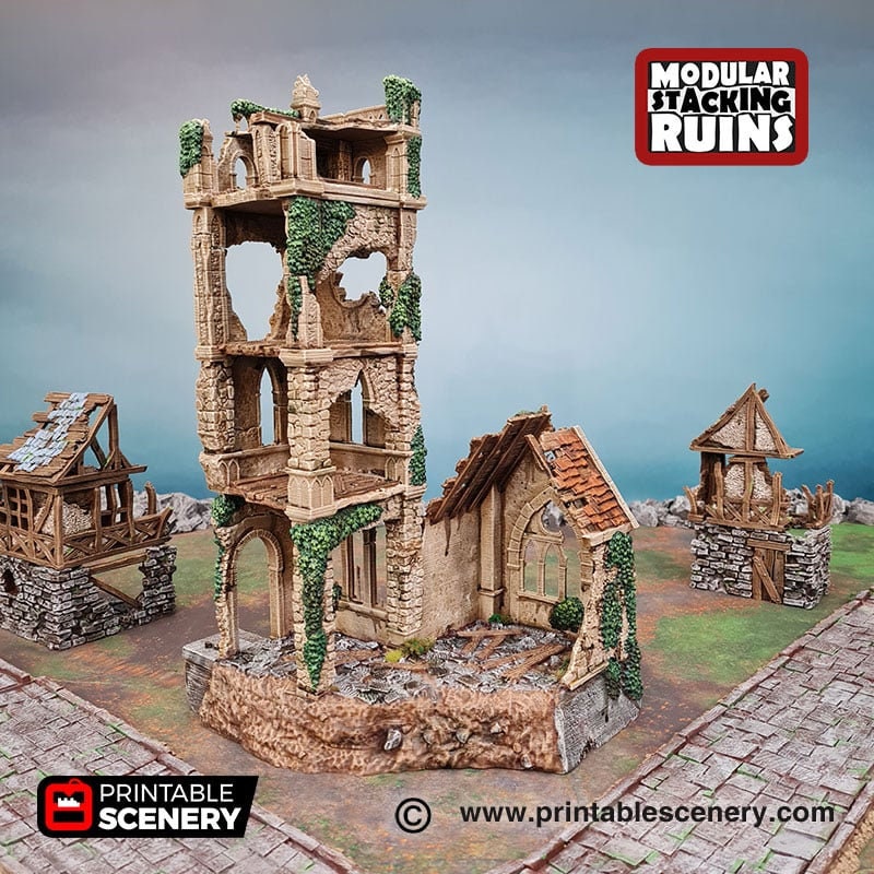 Bell Tower and Sept - Shadowfey Ruins, DnD, Pathfinder 15mm, 28mm, 32mm, wargaming scenery, belltower, building, D&D