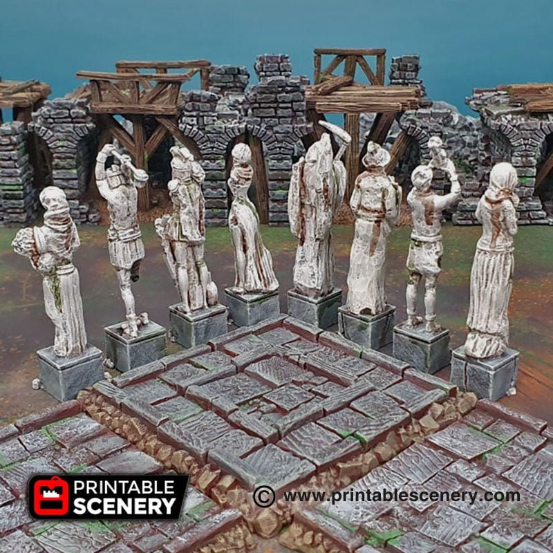 Guardian Statues - Shadowfey Ruins, DnD, Pathfinder, 15mm, 28mm, 32mm, wargaming terrain, scatter, sculpture, D&D, scenery