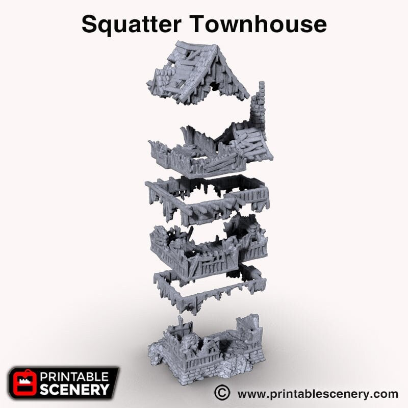 Squatter Townhouse - Shadowfey Ruins, DnD, Pathfinder 15mm, 28mm, 32mm, wargaming terrain, modular building, D&D bolt action