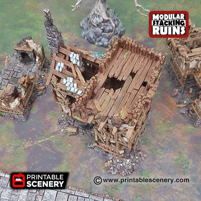 Squatter Townhouse - Shadowfey Ruins, DnD, Pathfinder 15mm, 28mm, 32mm, wargaming terrain, modular building, D&D bolt action