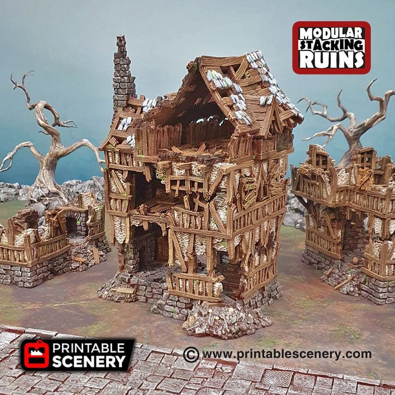 Squatter Townhouse - Shadowfey Ruins, DnD, Pathfinder 15mm, 28mm, 32mm, wargaming terrain, modular building, D&D bolt action