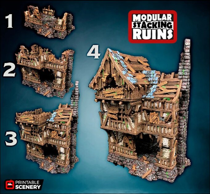 Squatter Townhouse - Shadowfey Ruins, DnD, Pathfinder 15mm, 28mm, 32mm, wargaming terrain, modular building, D&D bolt action