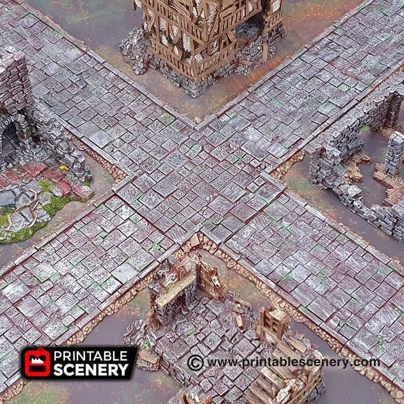 Flagstone Streets - Roads of Ruin Shadowfey, DnD, Pathfinder, 15mm, 28mm, 32mm, wargaming terrain, scatter, D&D, scenery, modular