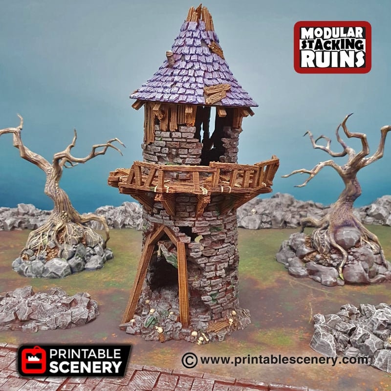 Hermit's Tower - Shadowfey Ruins, DnD, Pathfinder 15mm, 28mm, 32mm, wargaming terrain, modular building, D&D bolt action, wizard