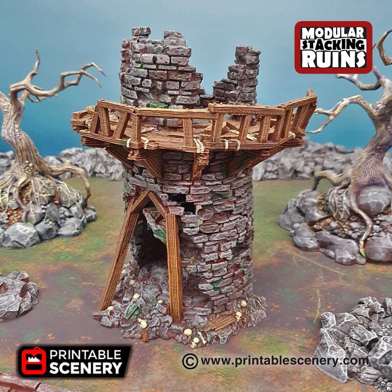 Hermit's Tower - Shadowfey Ruins, DnD, Pathfinder 15mm, 28mm, 32mm, wargaming terrain, modular building, D&D bolt action, wizard