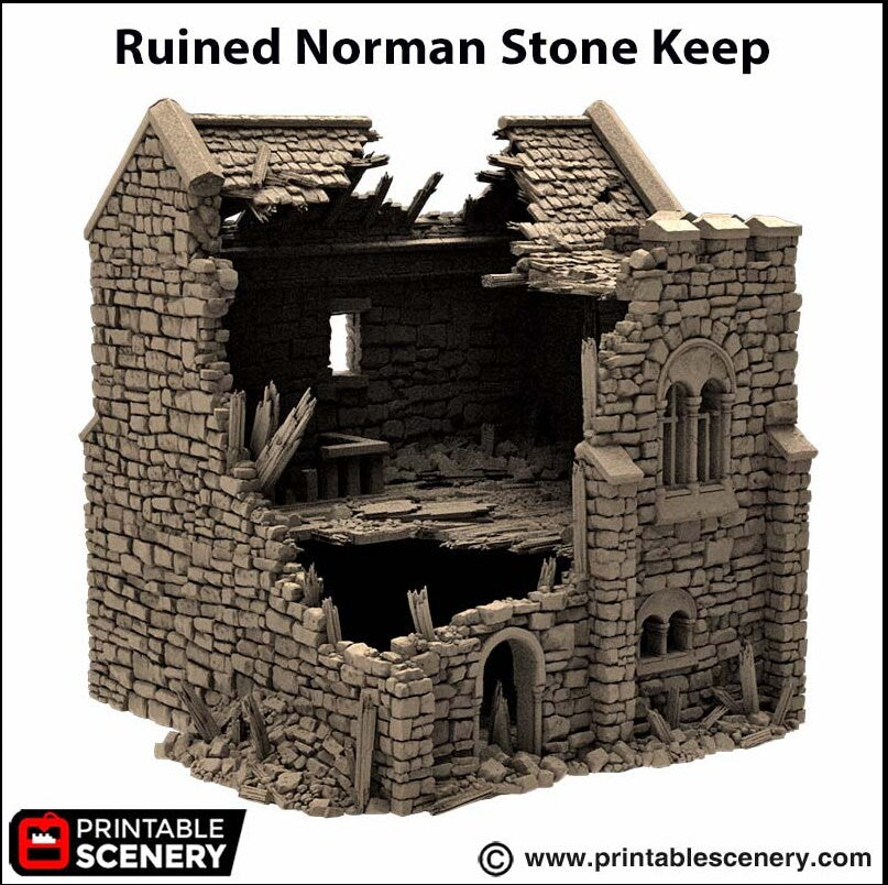 Ruined Norman Keep - King and Country, DnD, Pathfinder, 15mm, 28mm, 32mm, wargaming terrain, scatter scenery D&D medieval castle